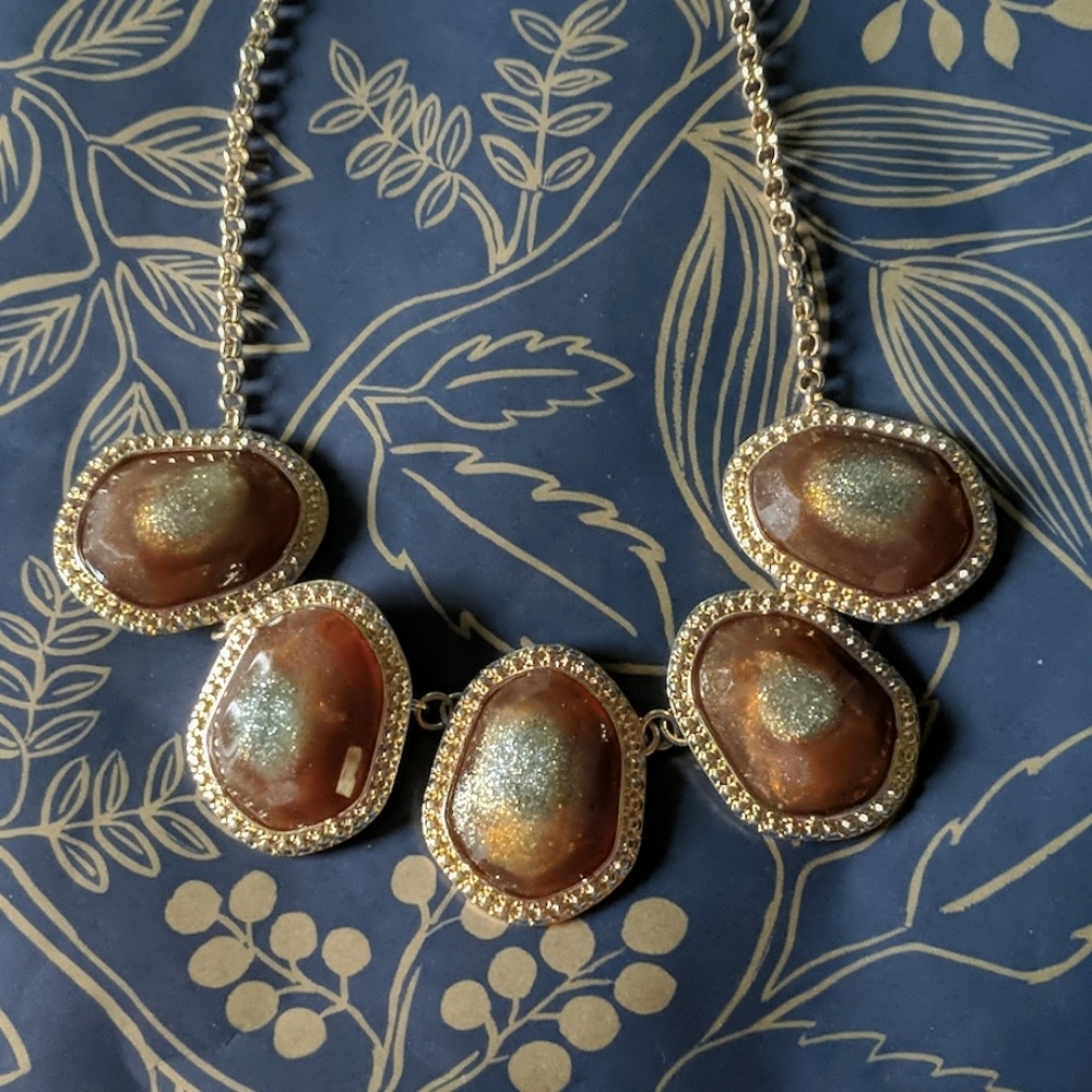 Tortoise shell glitter statement nugget necklace